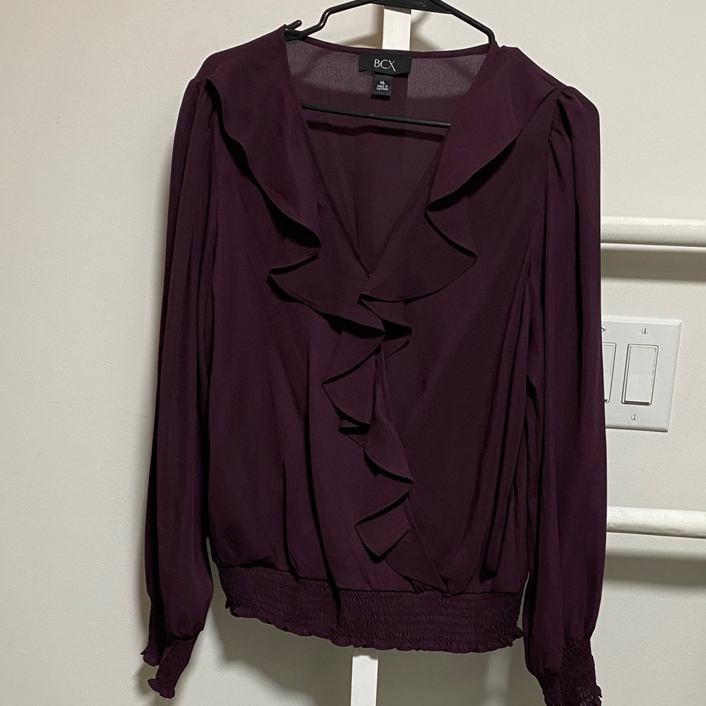 BCX Women's Deep Purple Ruffle Blouse